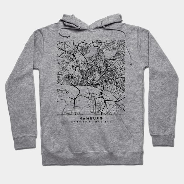 HAMBURG GERMANY BLACK CITY STREET MAP ART Hoodie by deificusArt